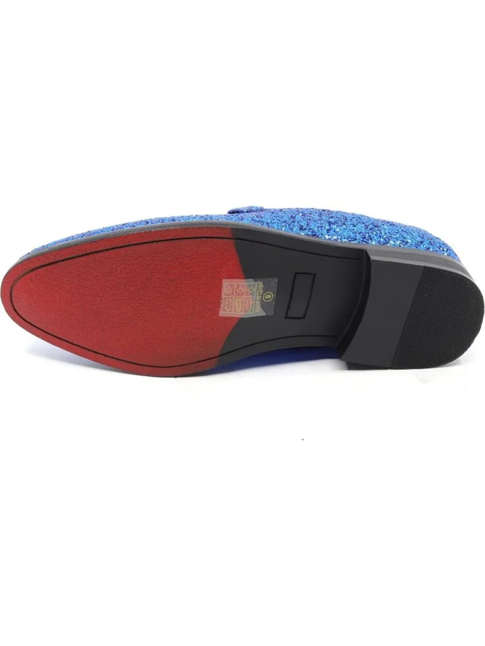 Metrocharm Men's Blue Glitter Rubber Velvet Loafers Gold Buckle Slip On Shoes